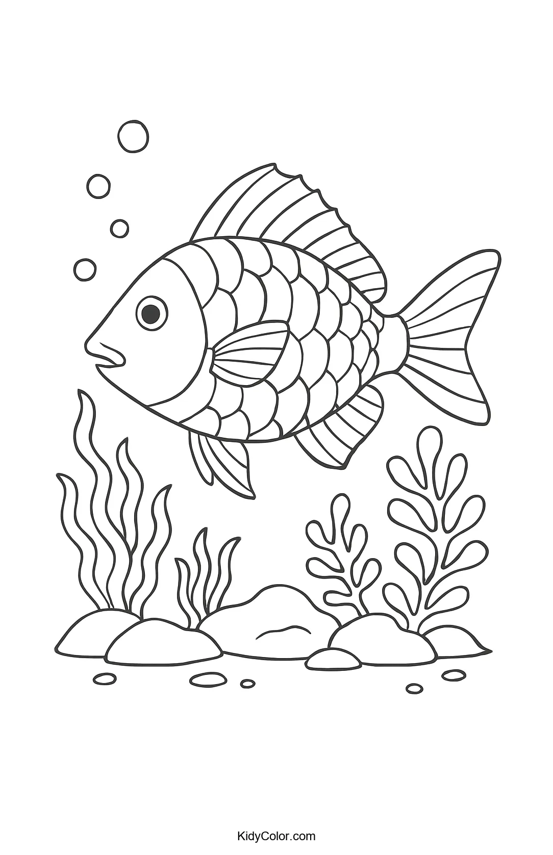 Coloring page with fish and marine life under the sea.