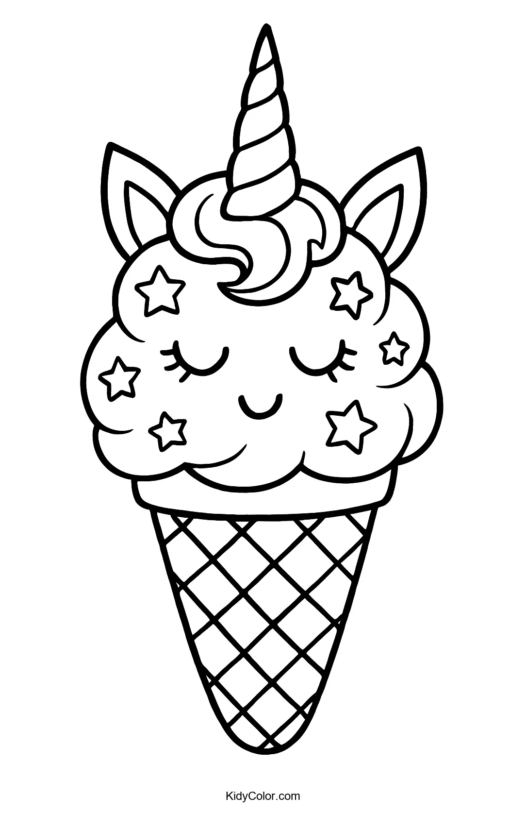 Unicorn eating ice cream coloring page