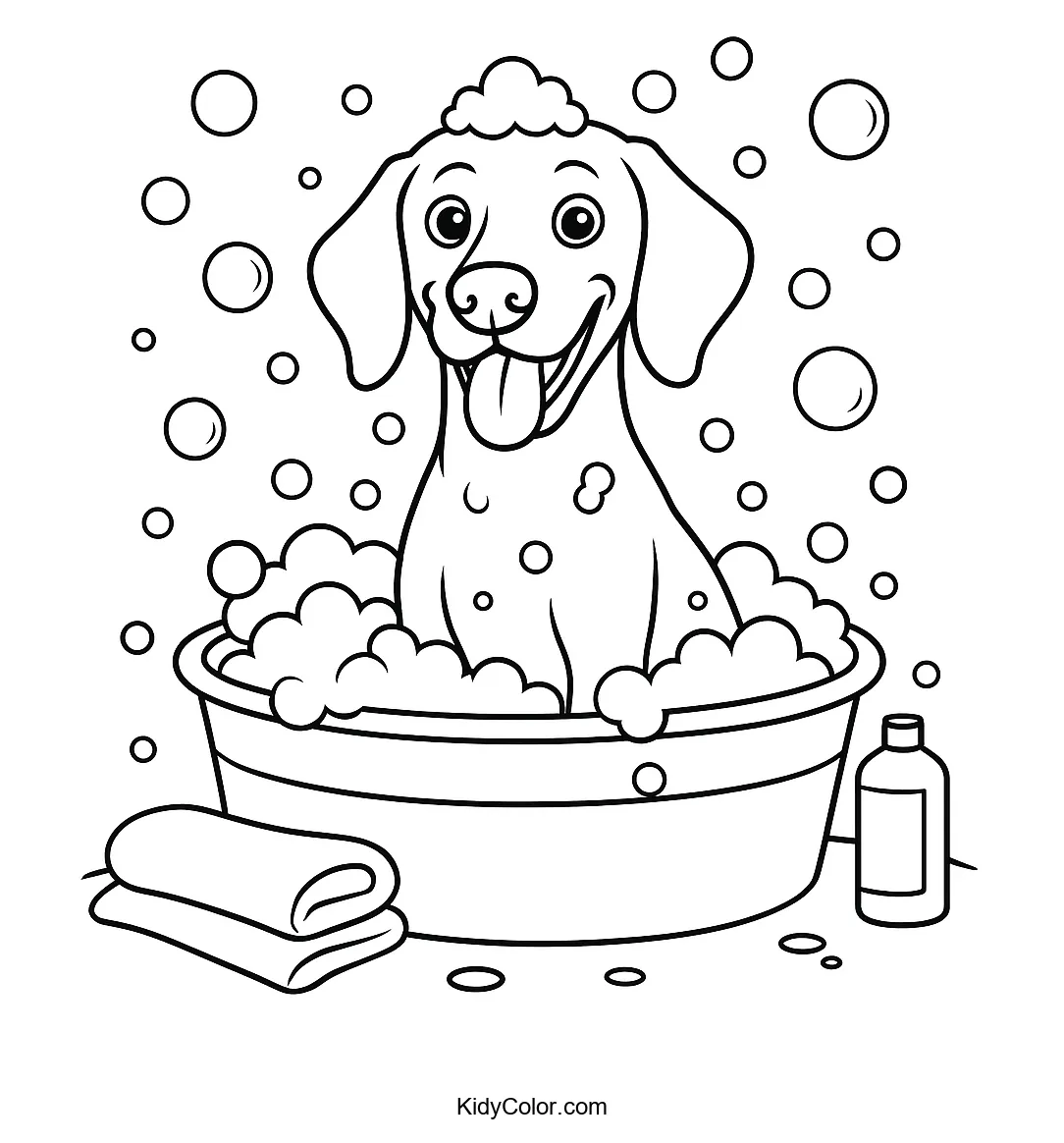 Vizsla dog having a bubbly bath