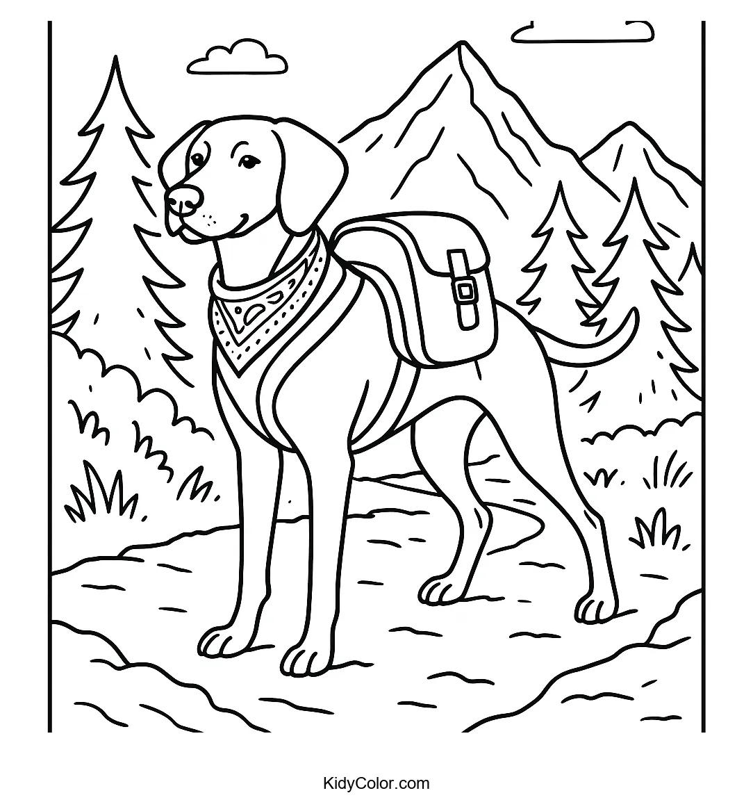 Vizsla dog on a mountain trail coloring page