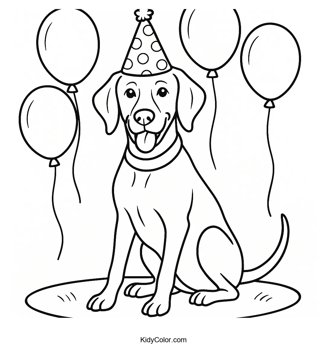 Vizsla dog with balloons and birthday cake