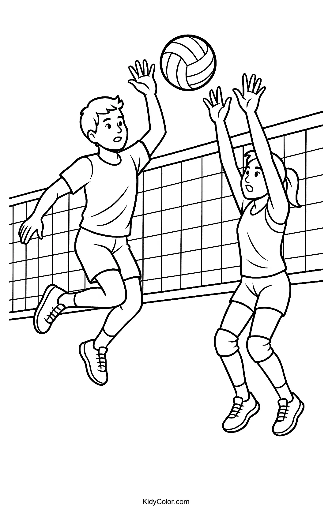 Volleyball players making a move at the net