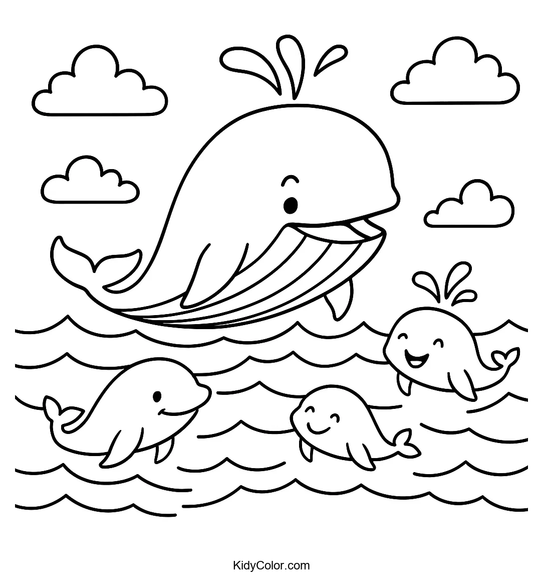 Whales leaping through ocean waves