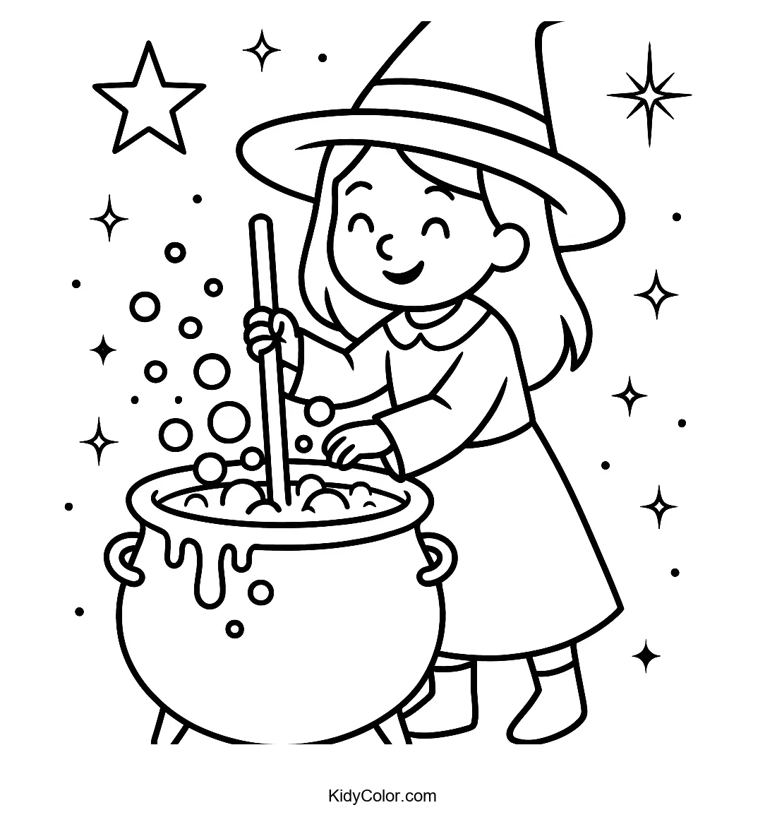 Witch brewing a mystical potion in a cauldron