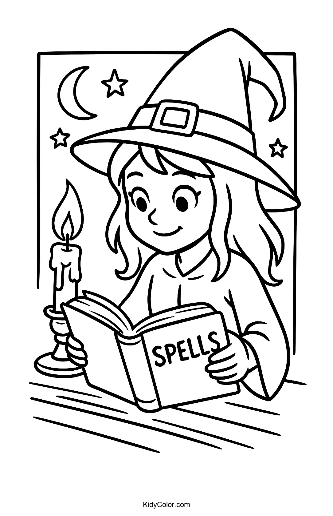 Witch by candlelight coloring page