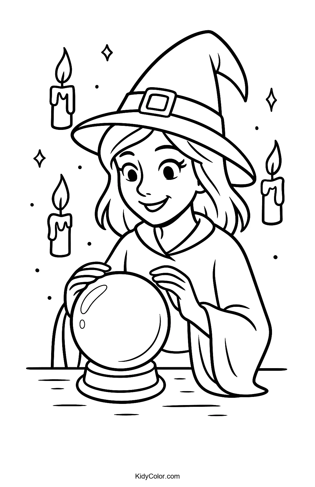 Witch with a crystal ball and candles