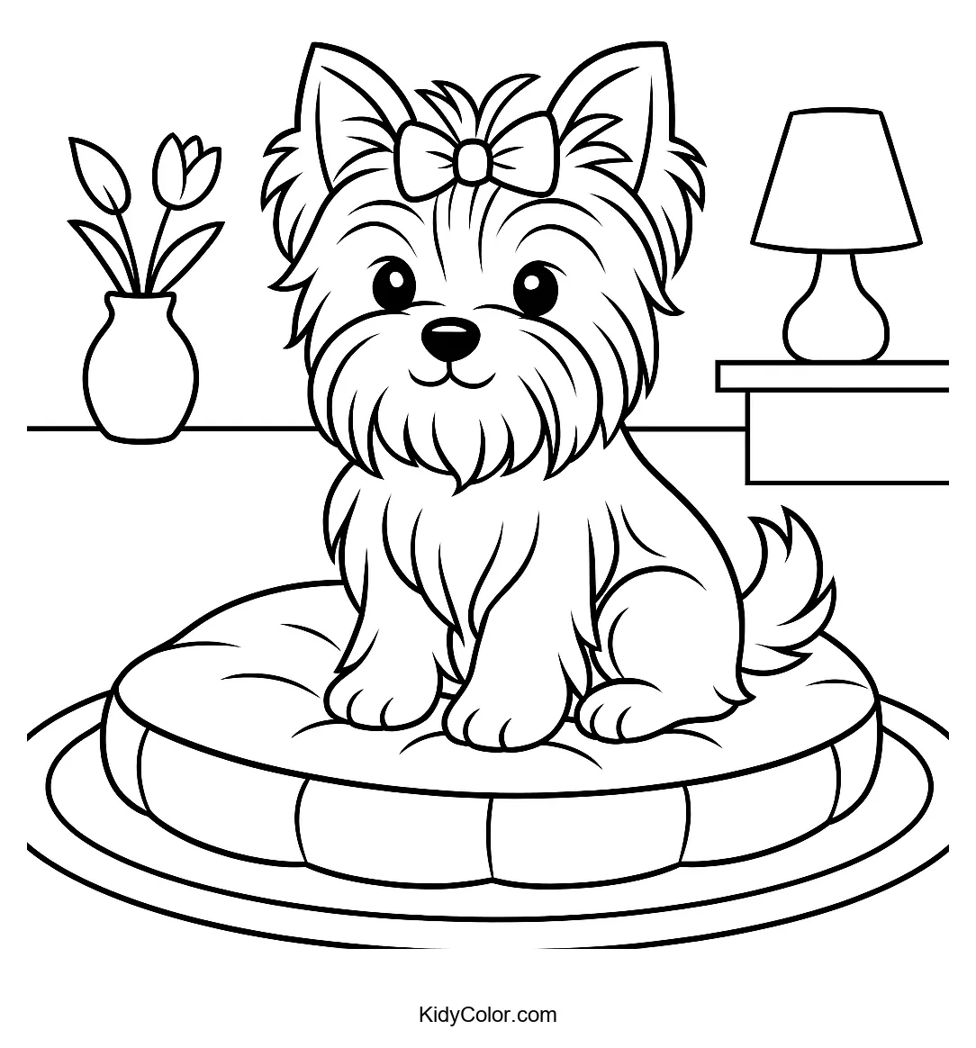 Yorkshire Terrier on a cushion coloring page