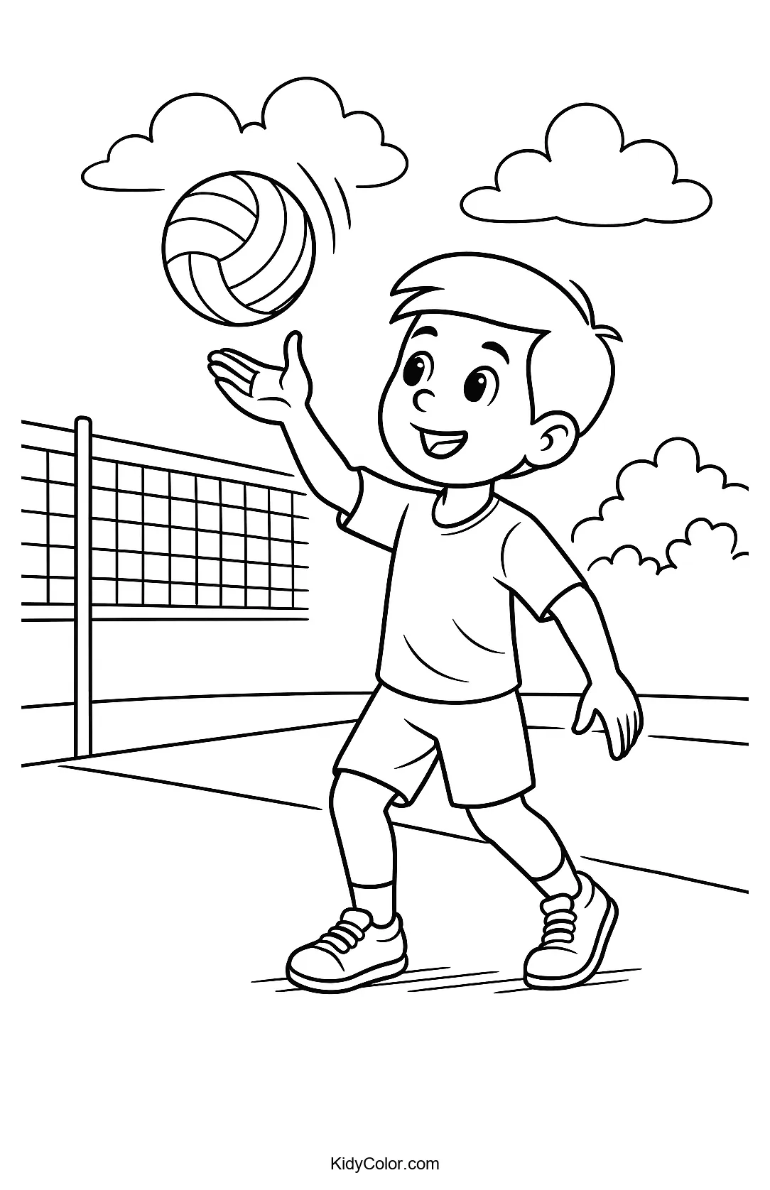 Young boy serving a volleyball