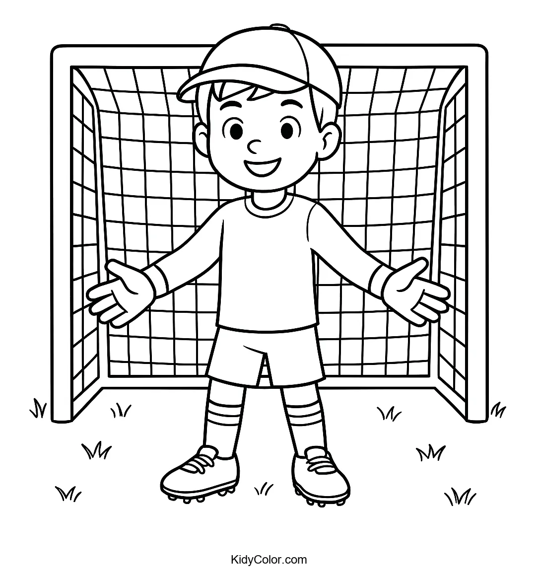 Young goalkeeper diving to catch a soccer ball.