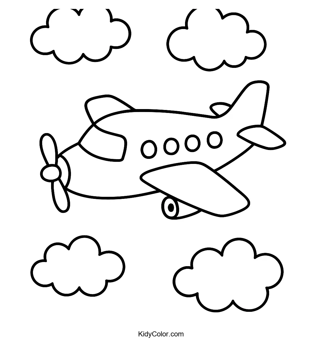 Cartoon airplane flying in the clouds