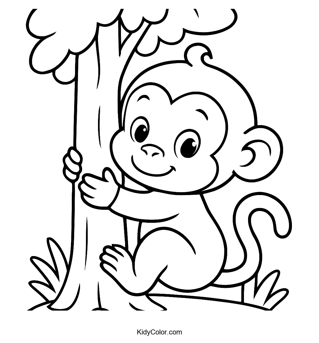 Baby monkey hugging tree image