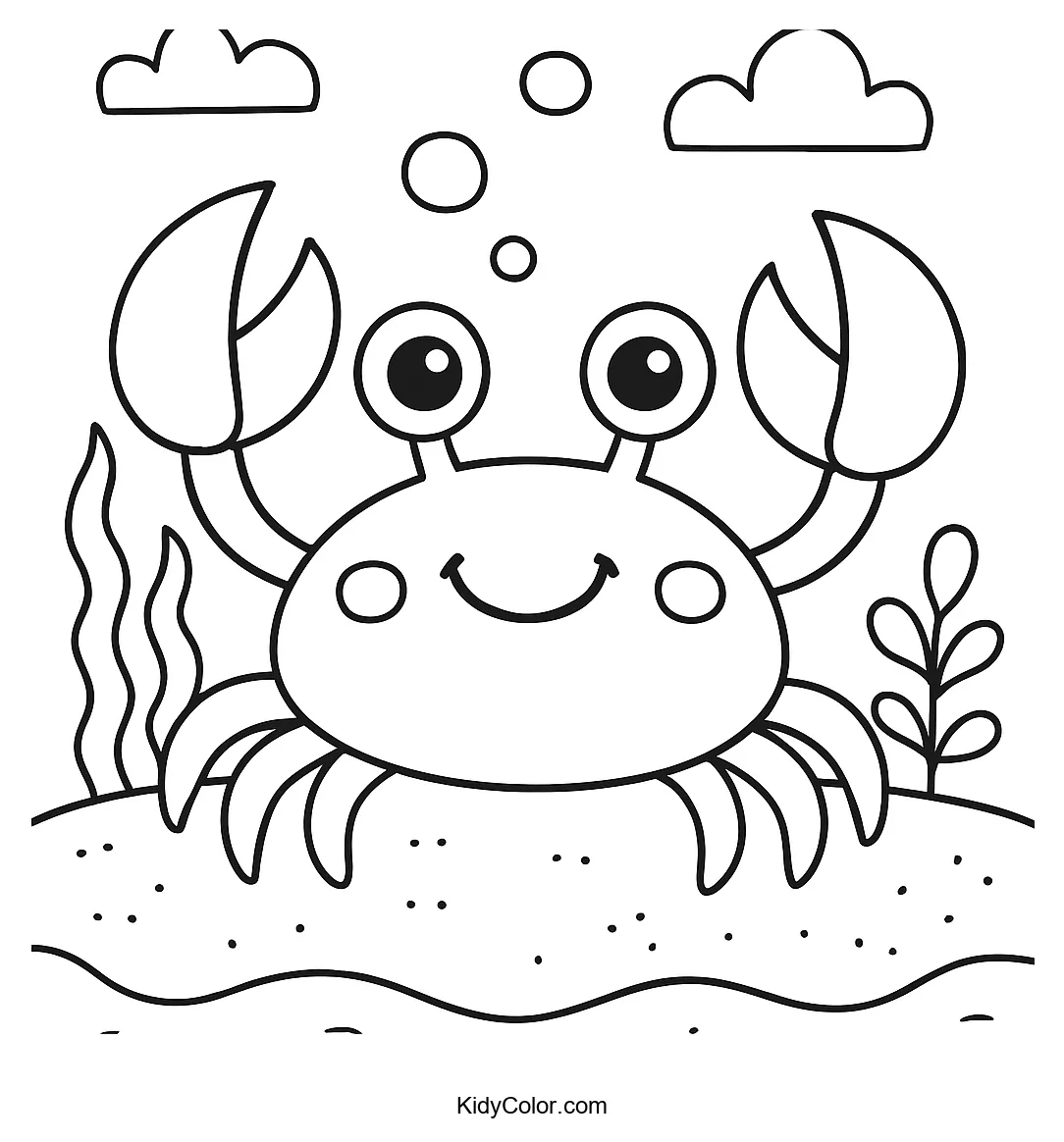 Cartoon crab on sandy ocean floor