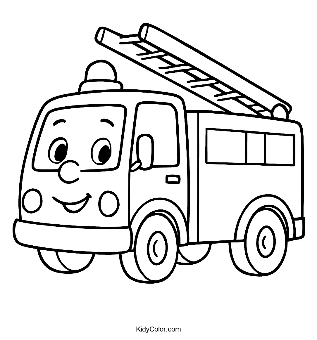 Cartoon fire truck with a ladder