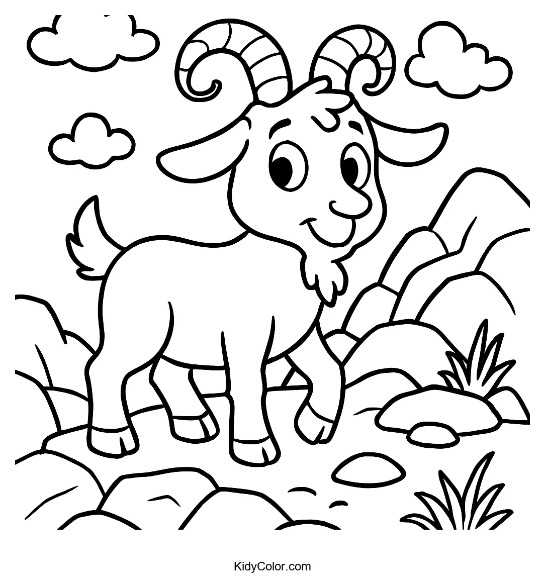 Cartoon goat on a hillside