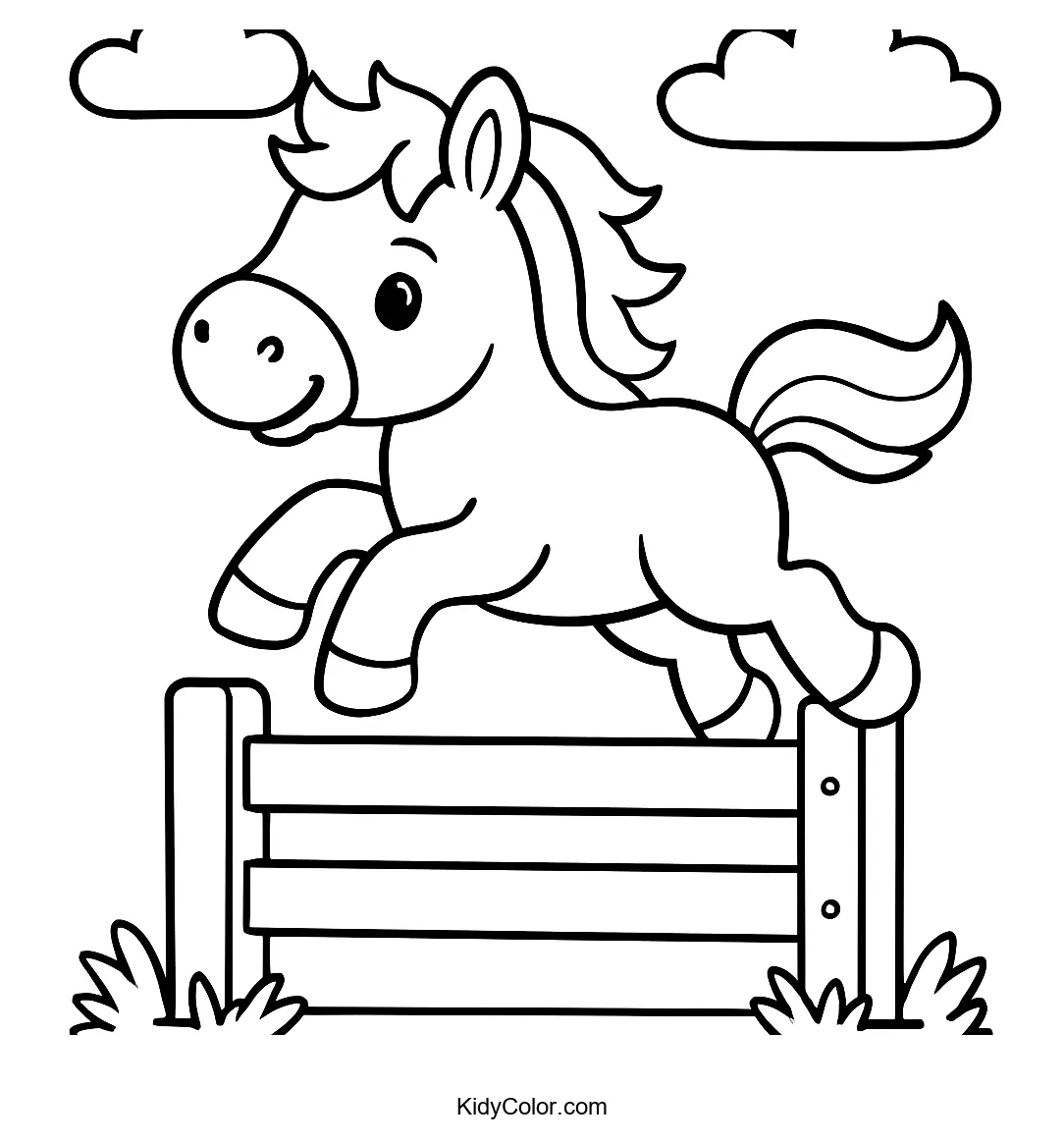 Cartoon horse leaping over a fence