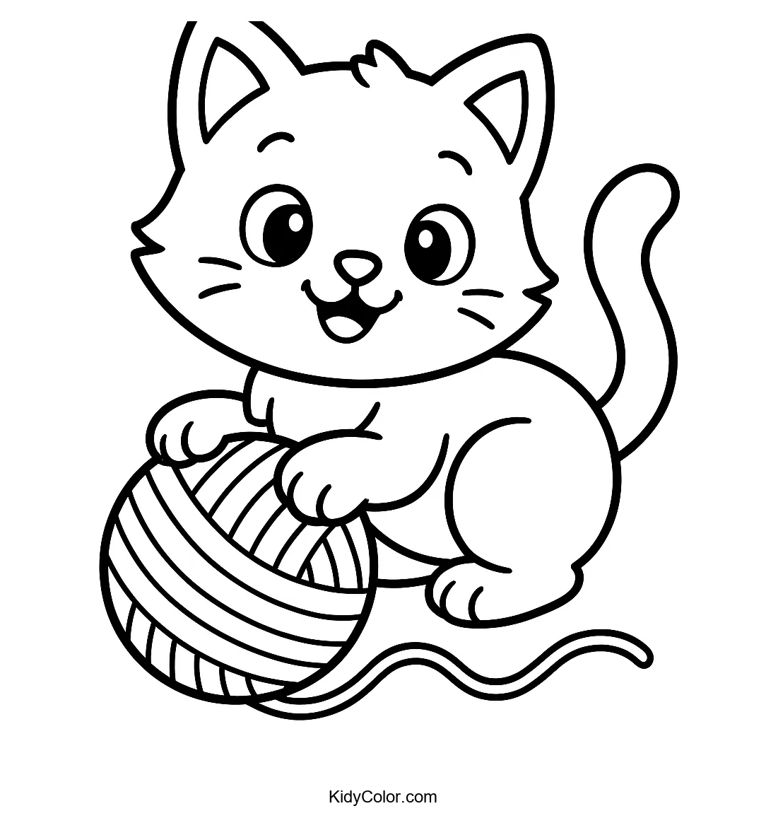 Cartoon kitten with yarn ball