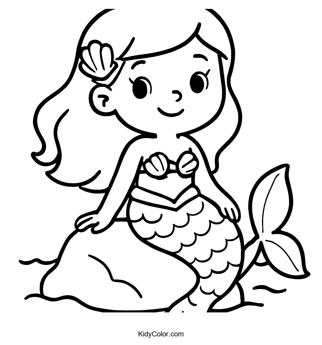 Cartoon mermaid sitting on a rock