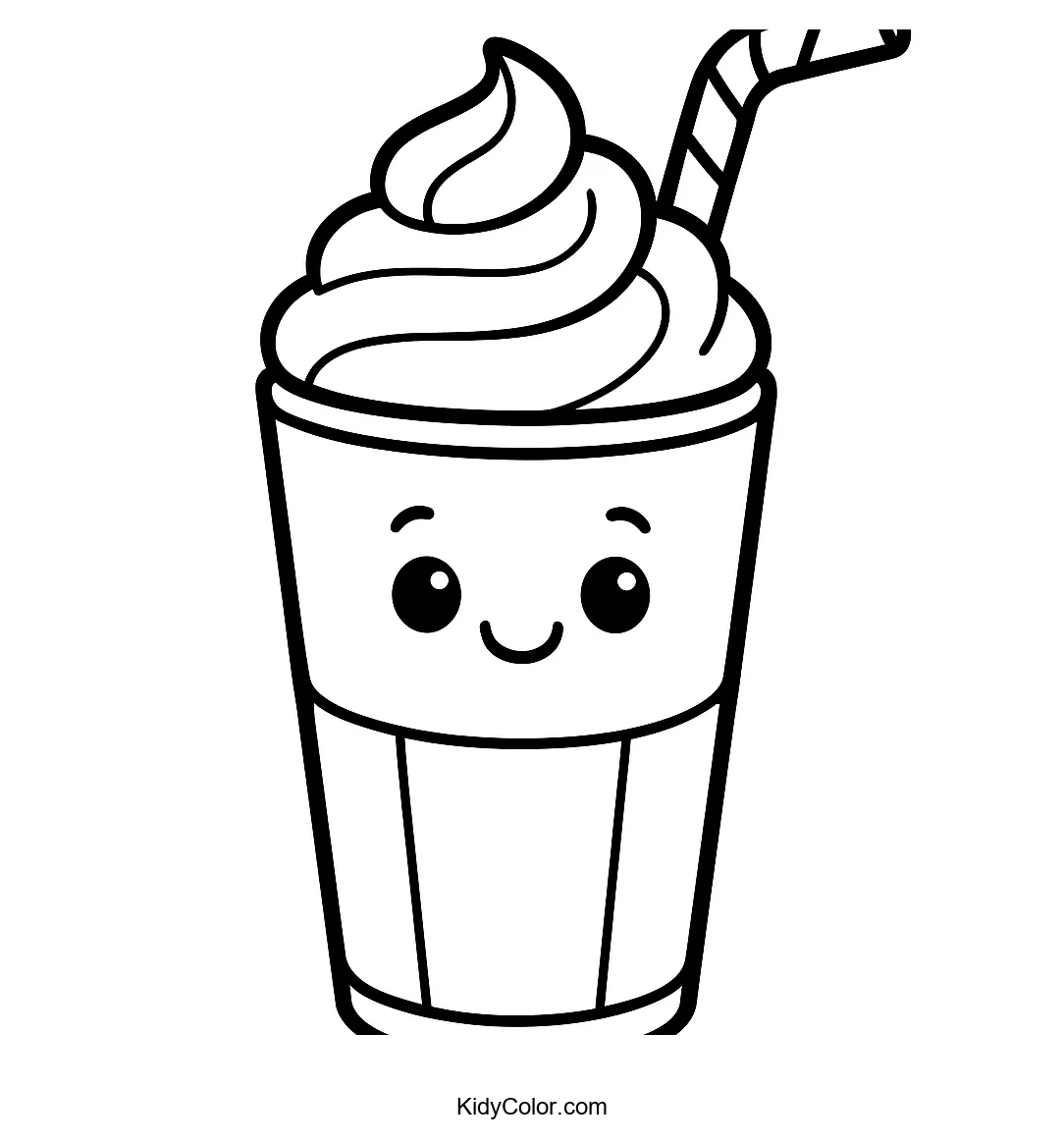 Cartoon milkshake with whipped cream and straw