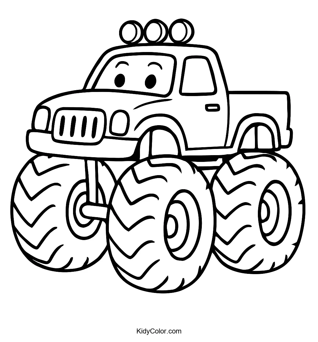 Cartoon monster truck with giant wheels