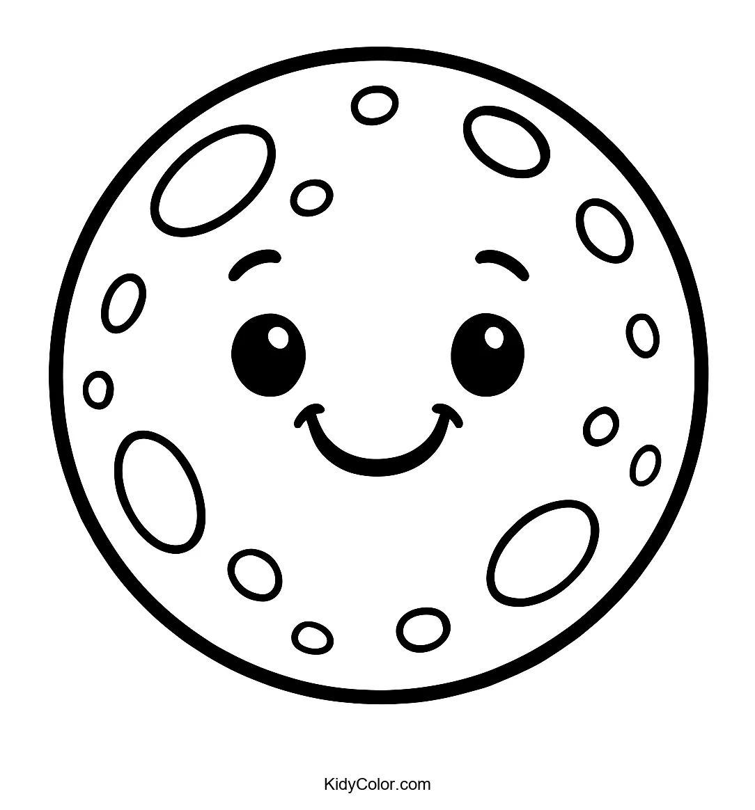 Cartoon moon with craters and a smile