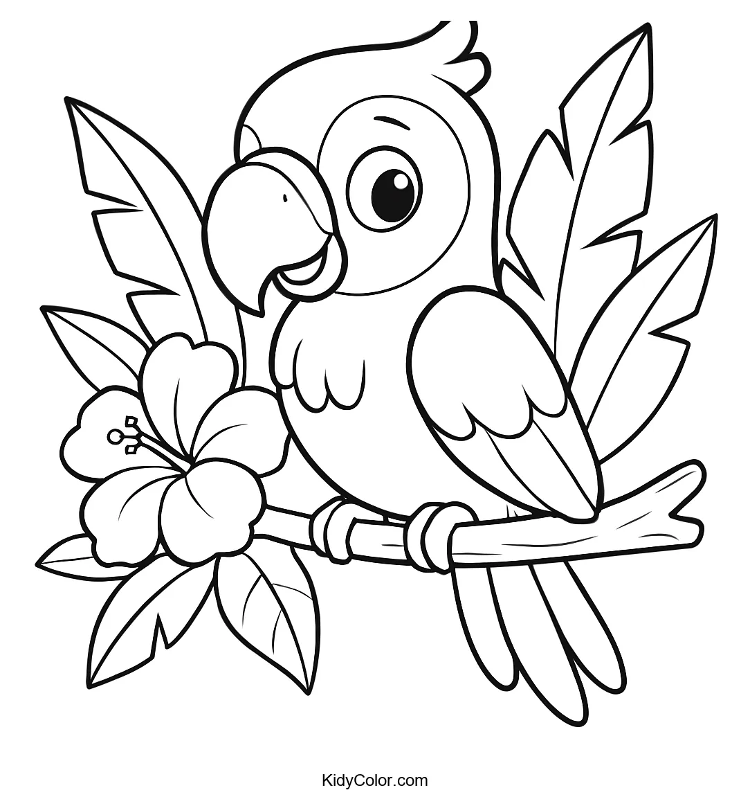 Cartoon parrot on tropical branch