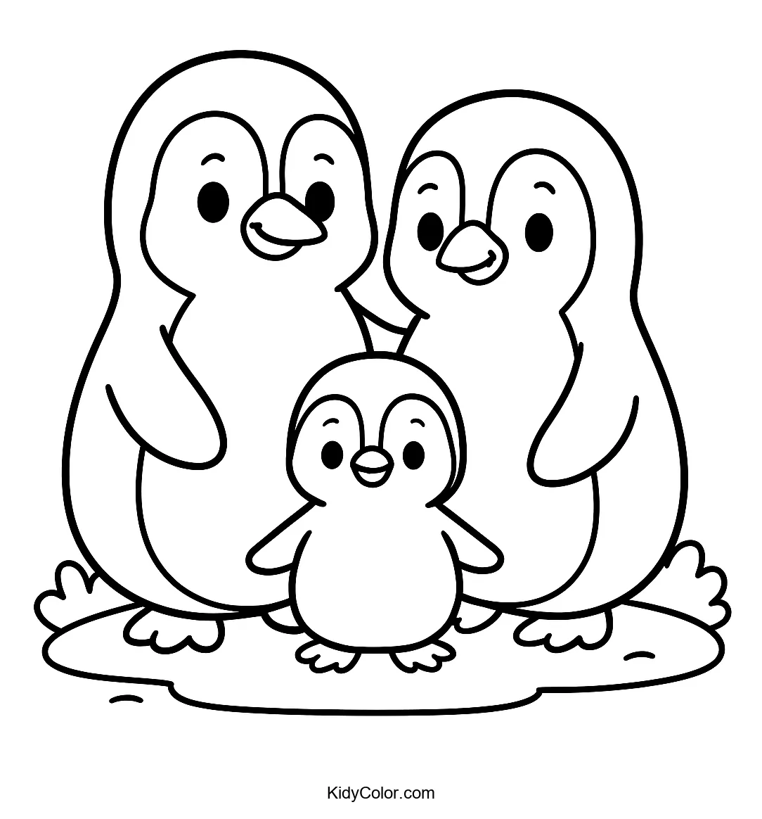 Cartoon penguin family with baby chick