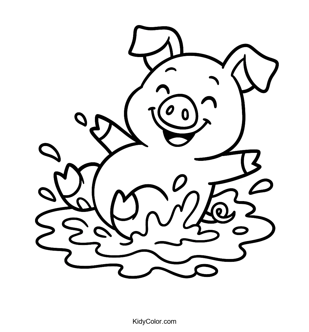 Cartoon pig rolling in mud