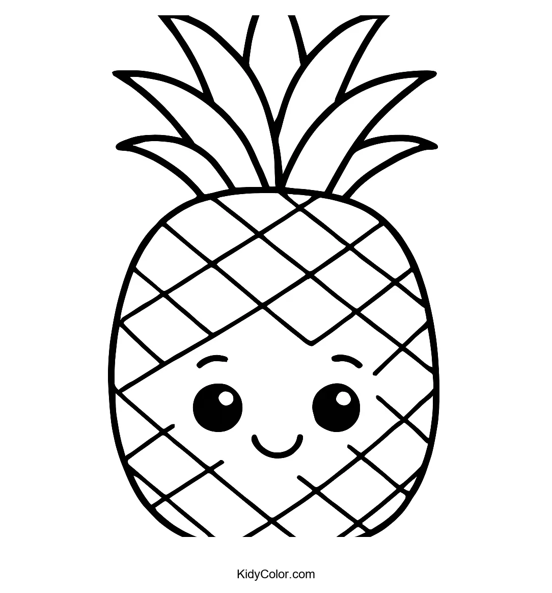 Cartoon pineapple with crown of leaves