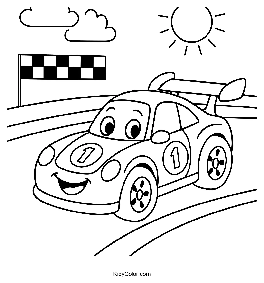 Cartoon racing car on a track