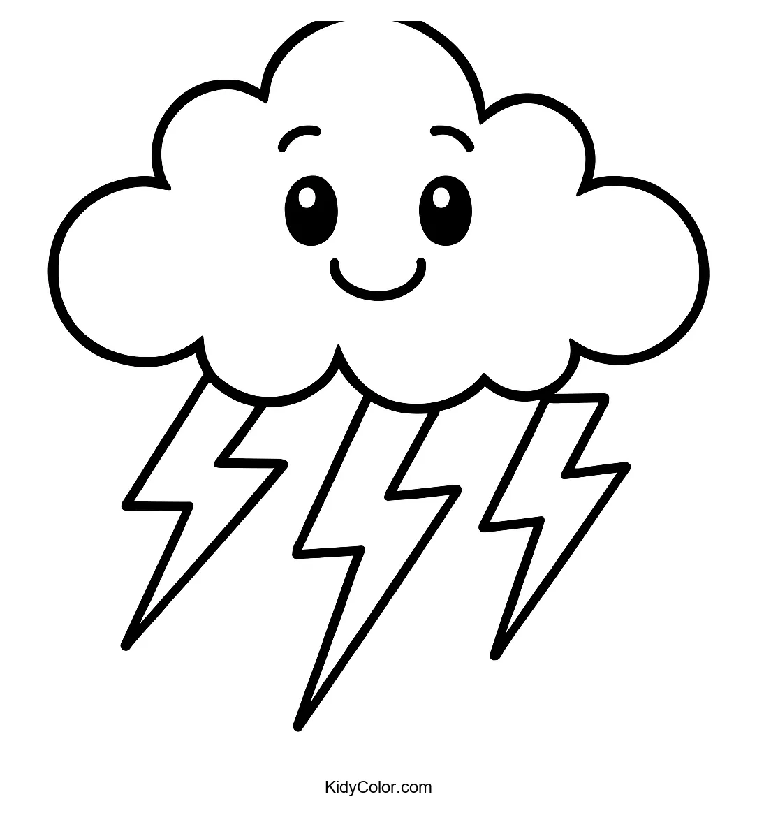 Cartoon thunderstorm cloud with lightning bolts