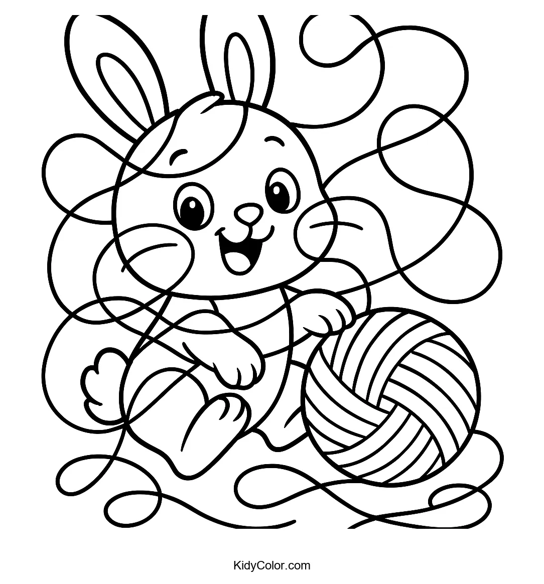 Bunny with yarn ball for coloring