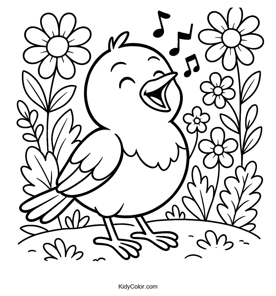 Robin singing in a garden