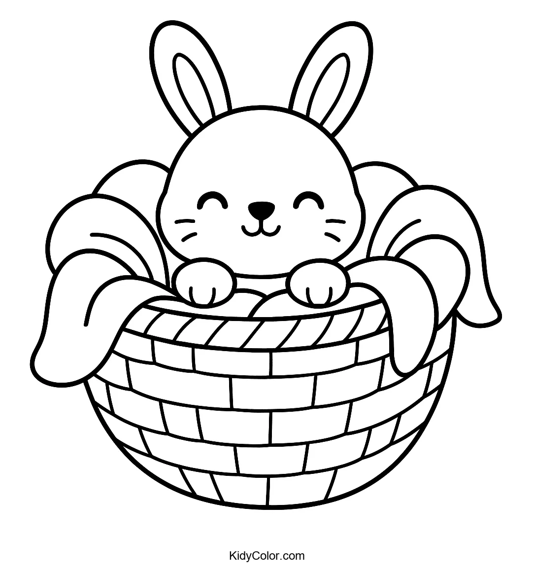 Bunny in basket with soft blankets