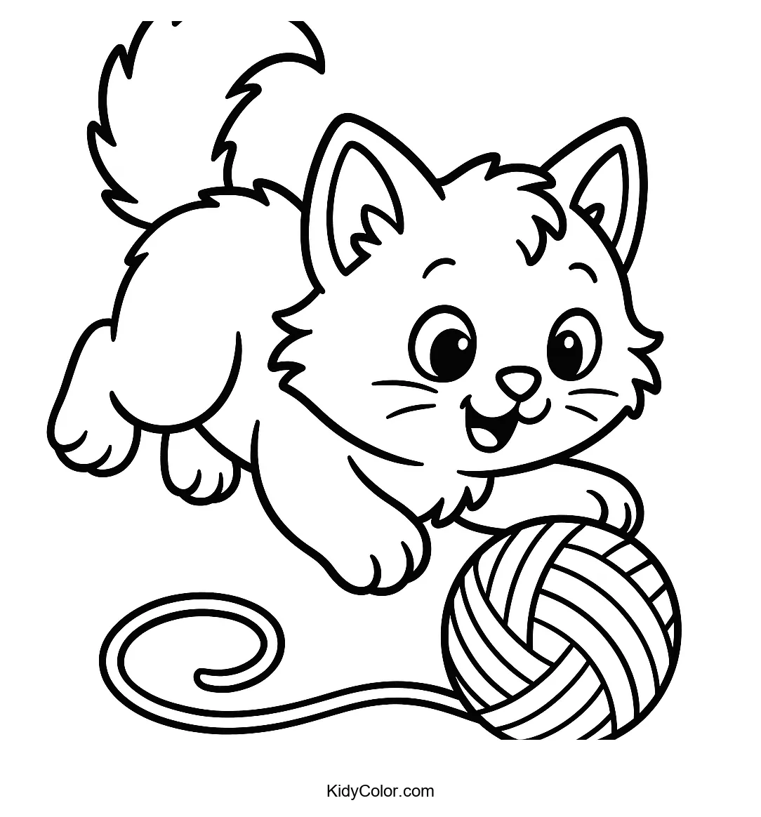 Fluffy kitten with yarn ball