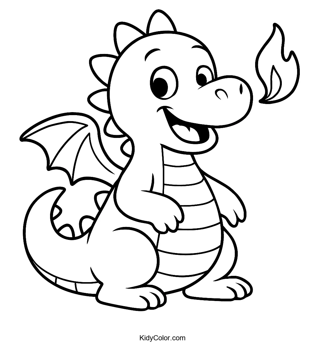 Cartoon dragon breathing small flame