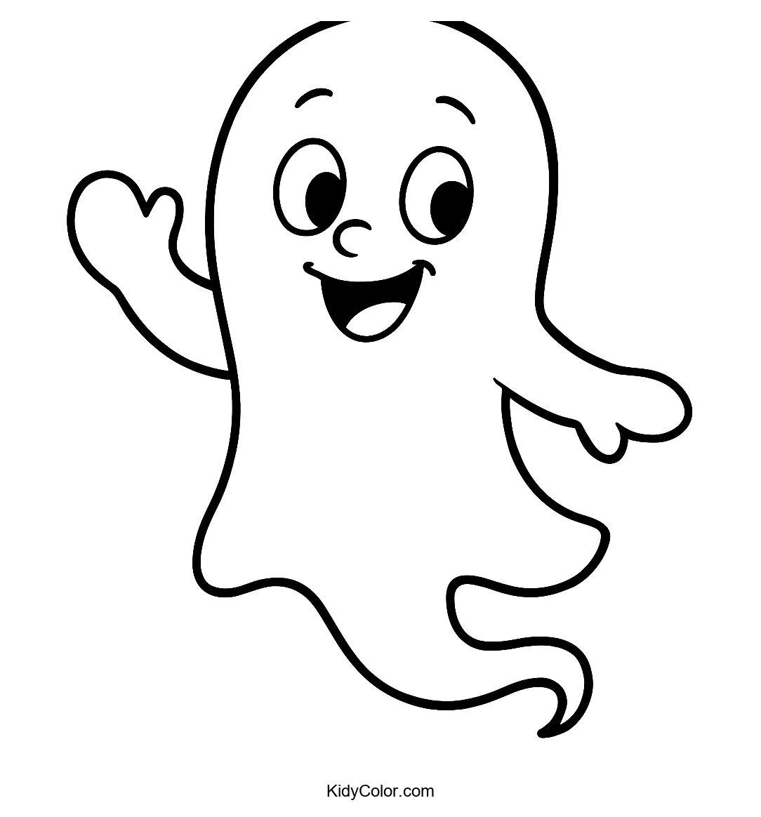 Friendly cartoon ghost floating in the air