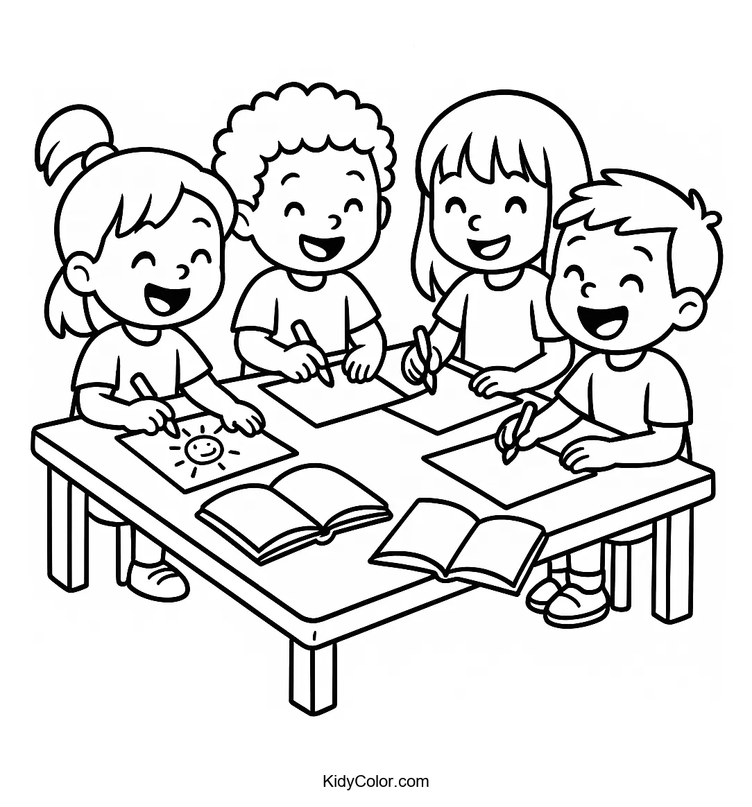 Friends at a library drawing together