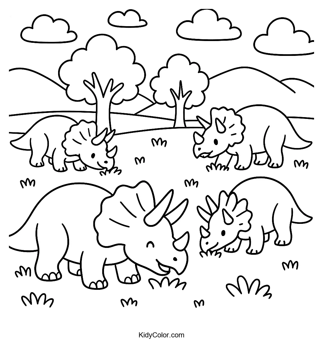 Triceratops grazing in a meadow