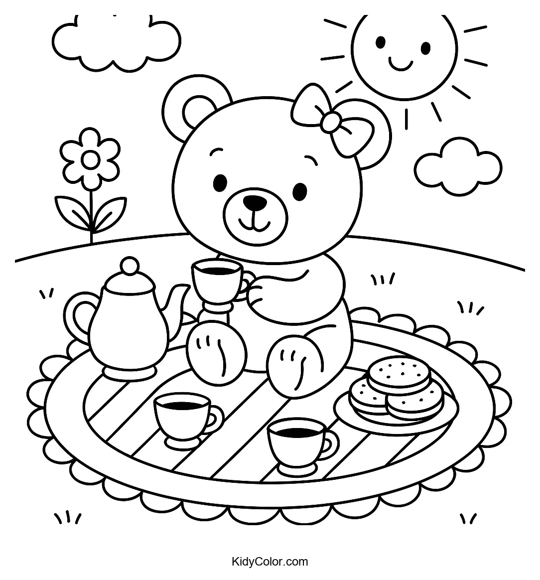 Teddy bear tea party coloring page
