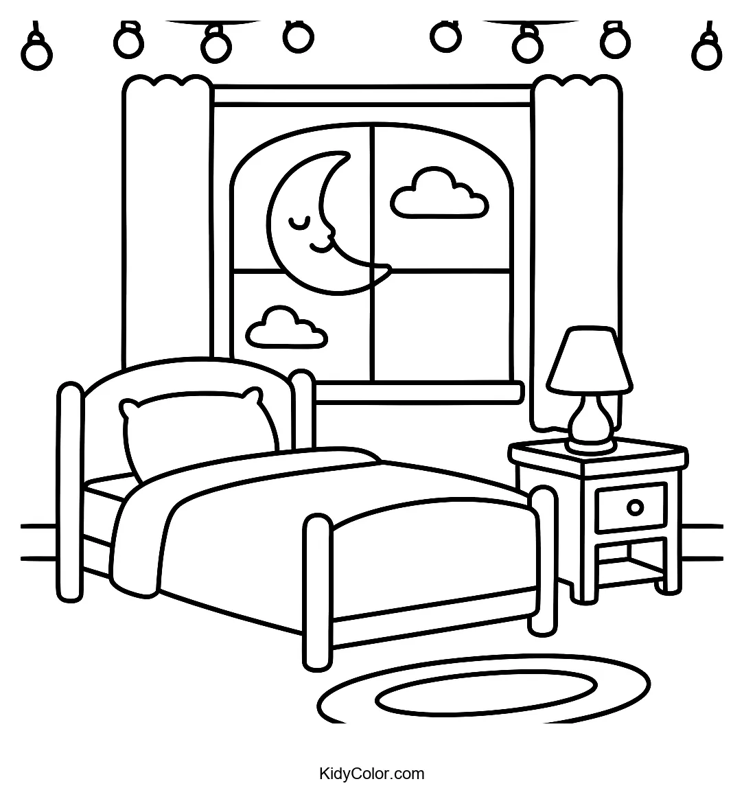 Bedroom with fairy lights and moon