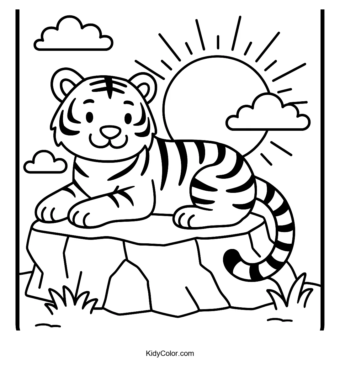 Tiger resting on a rock at sunset
