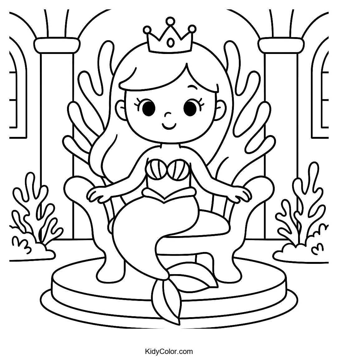Mermaid princess on coral throne