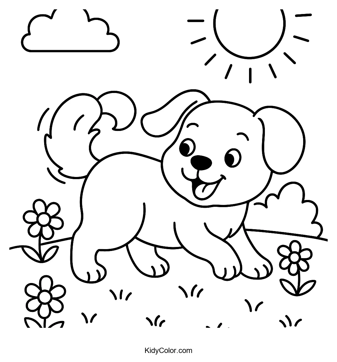 Puppy chasing its tail in a garden
