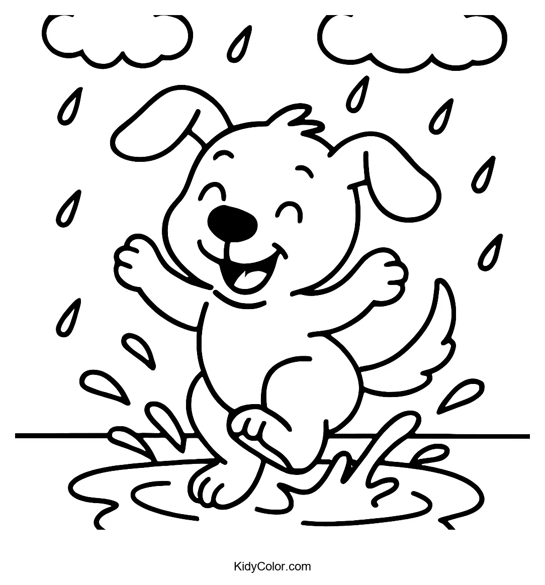 Puppy splashing in a puddle