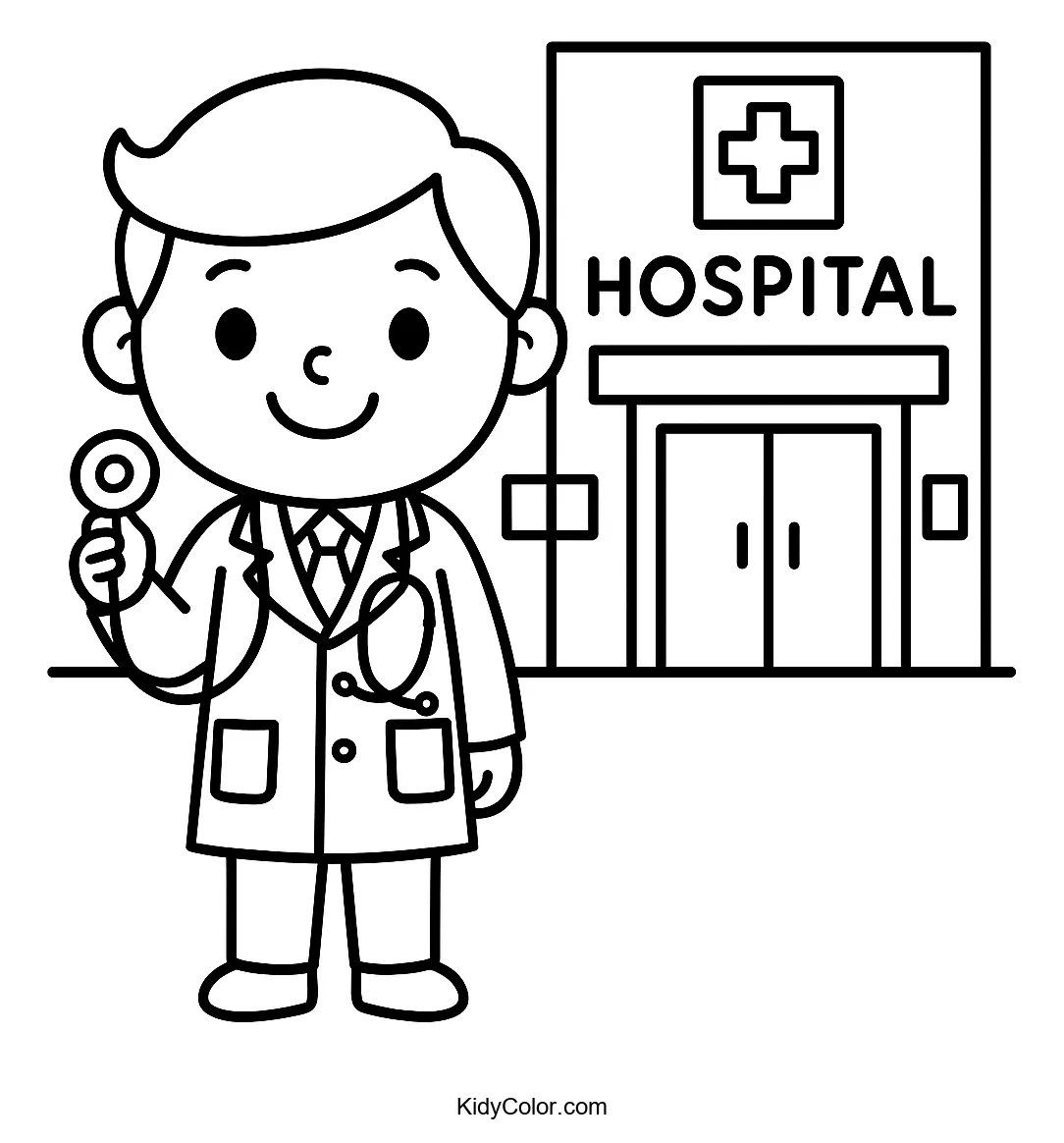 Doctor at hospital entrance with stethoscope