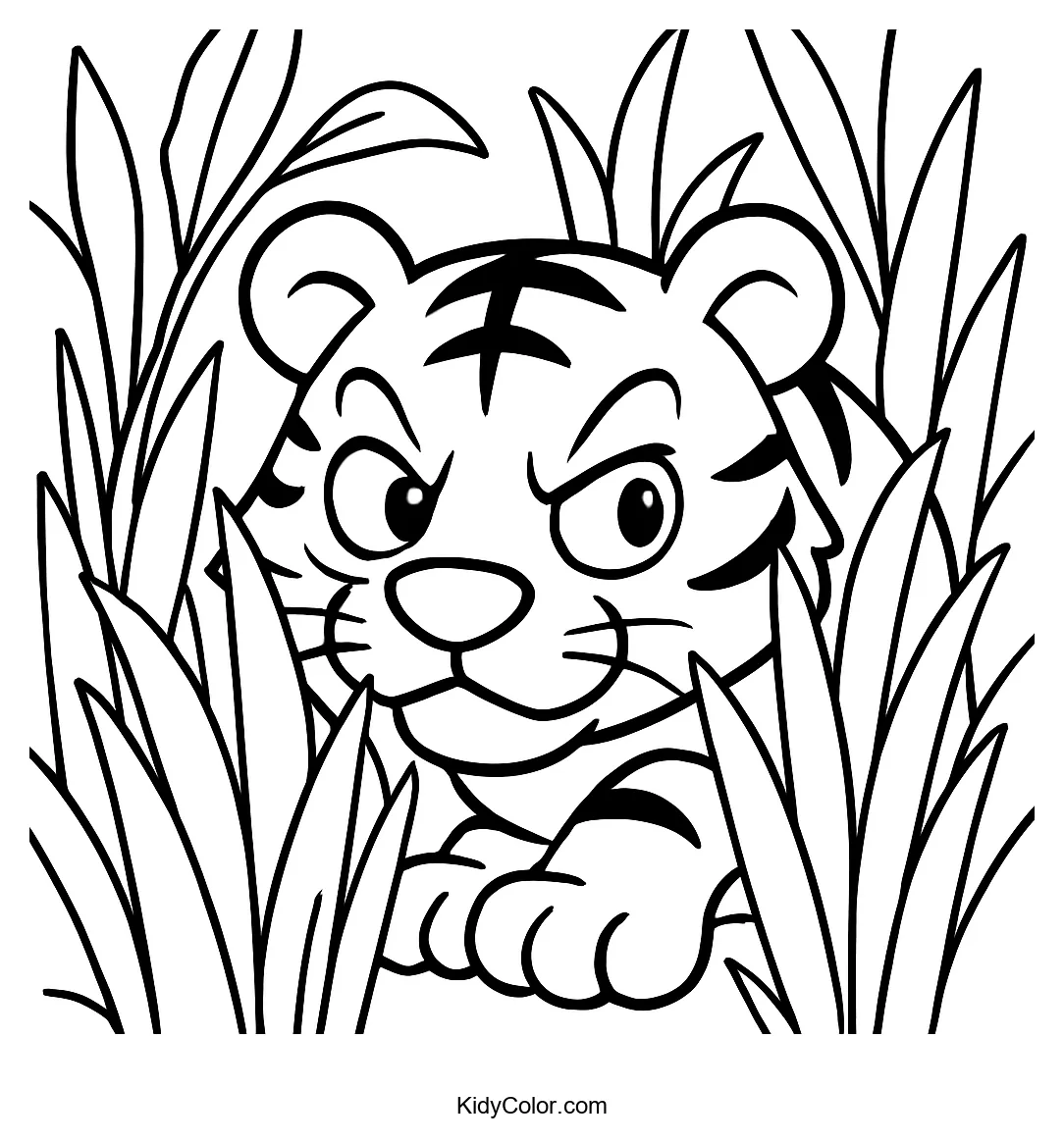 Sneaky tiger in tall jungle grass