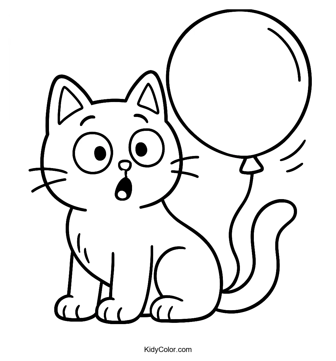 Surprised cat sitting by a balloon
