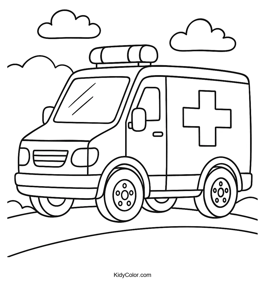Ambulance on rolling hills coloring page