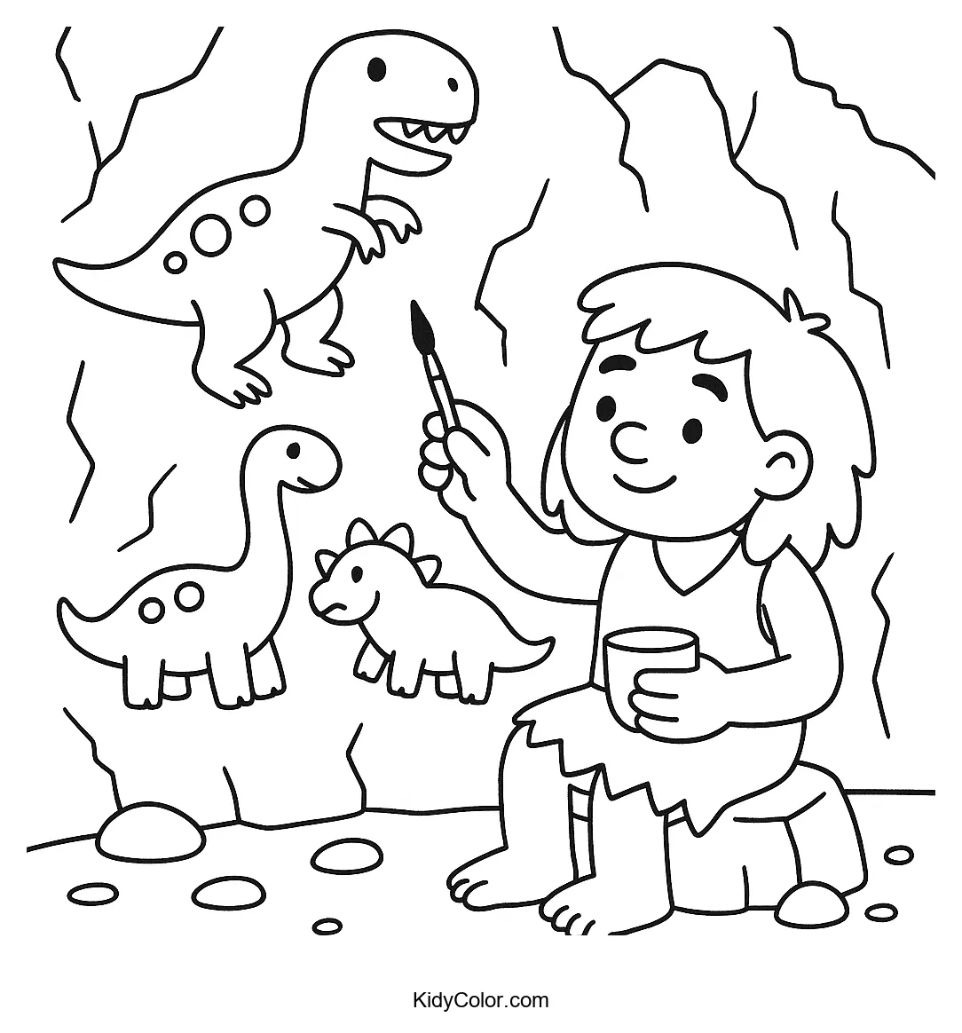 Early human painting of dinosaurs on cave wall
