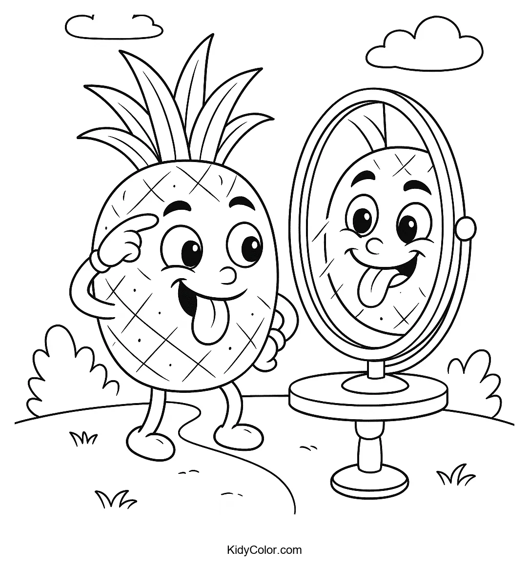 Pineapple looking in mirror